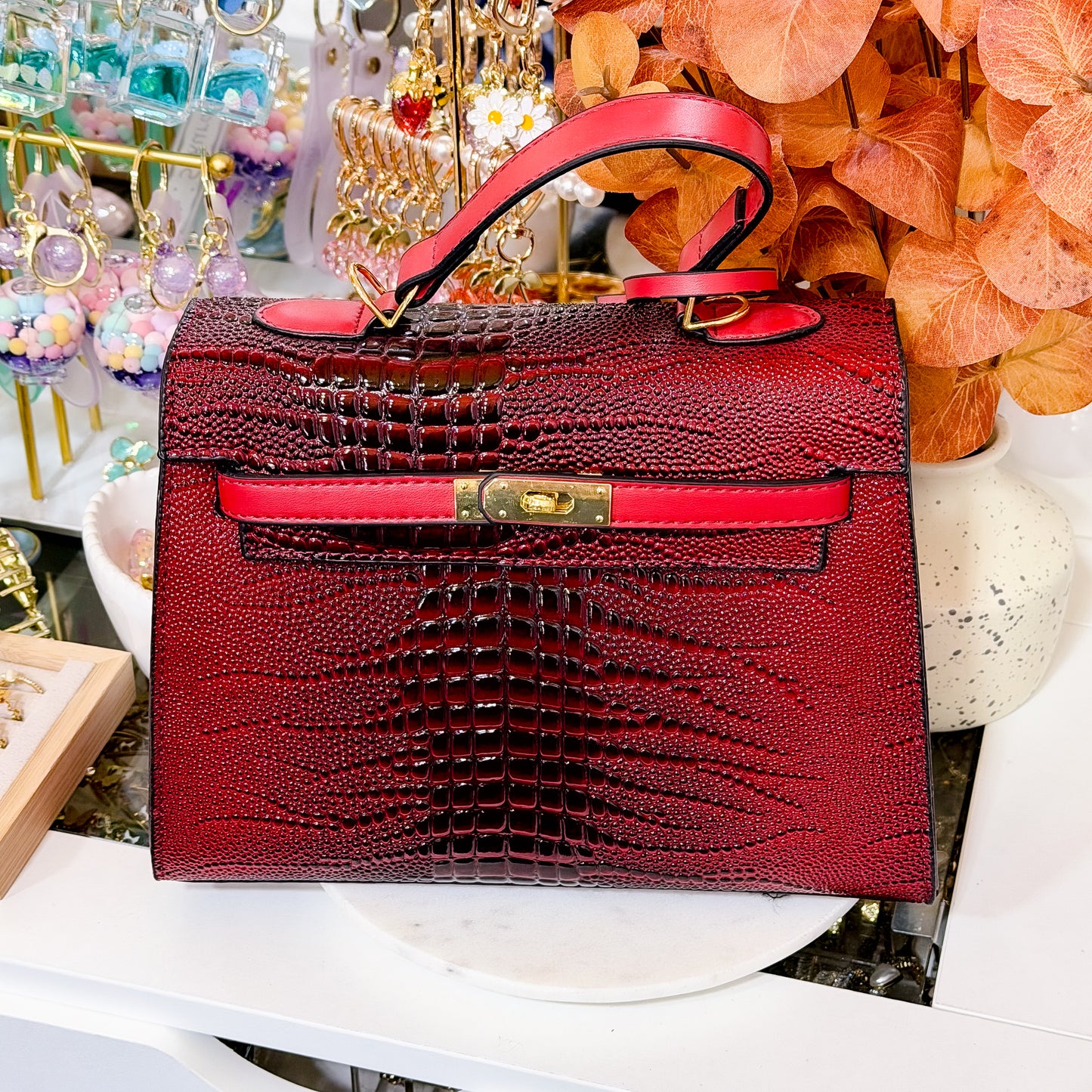 Buckle Red Purse Bag