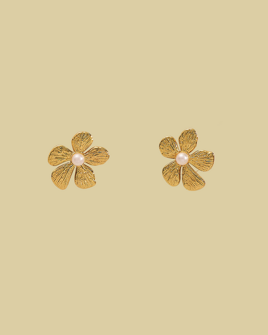 Small Plumeria Pearl Stud Earrings
