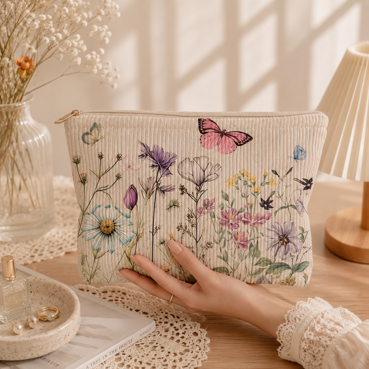 Wildflower Meadow Corduroy Makeup Bag