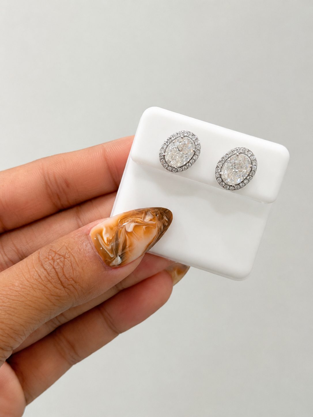 925 Sterling Silver Oval Moissanite Halo Stud Earrings – 3.27 CTW