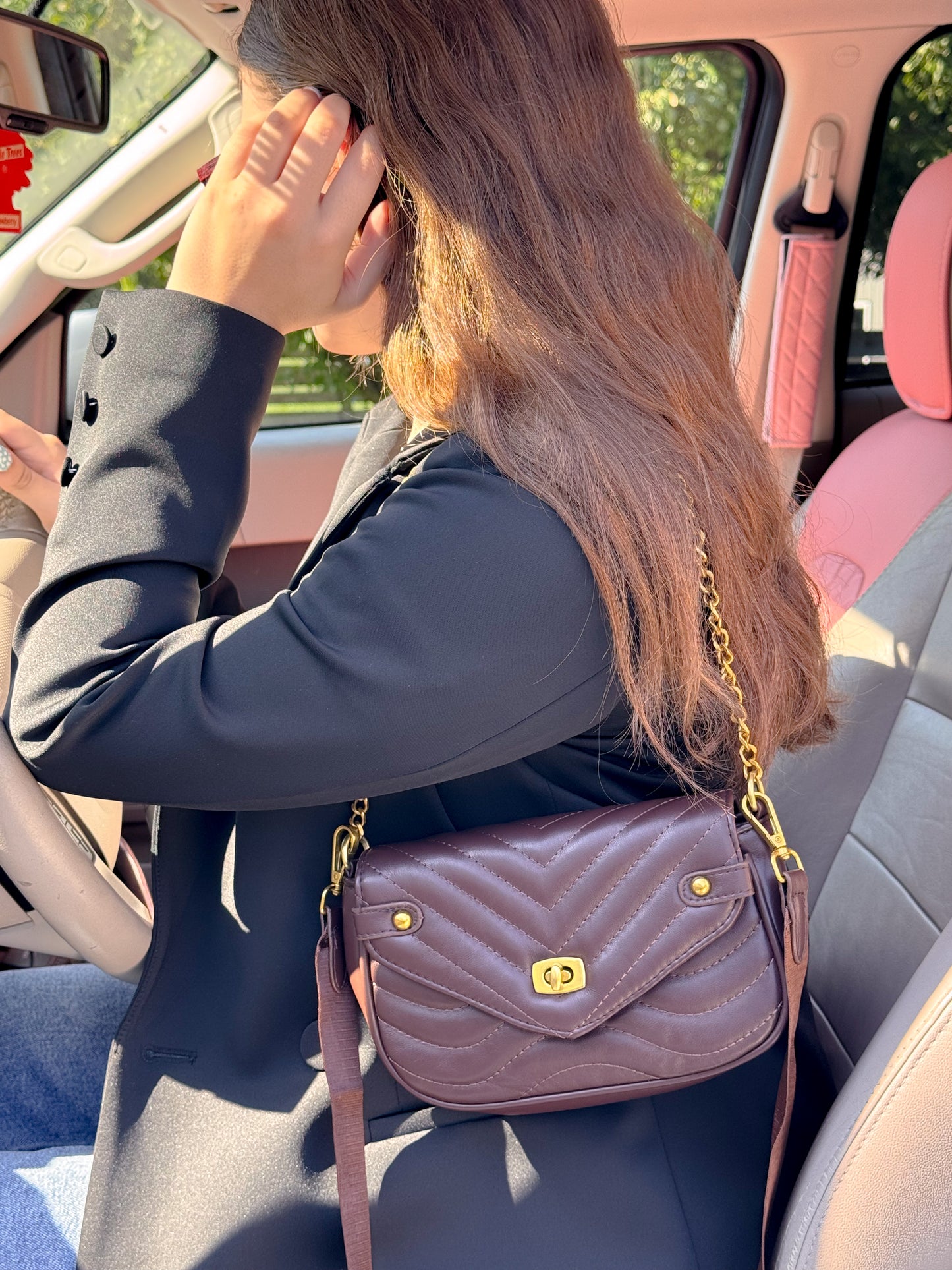 Velour Crossbody Bag With Pouch