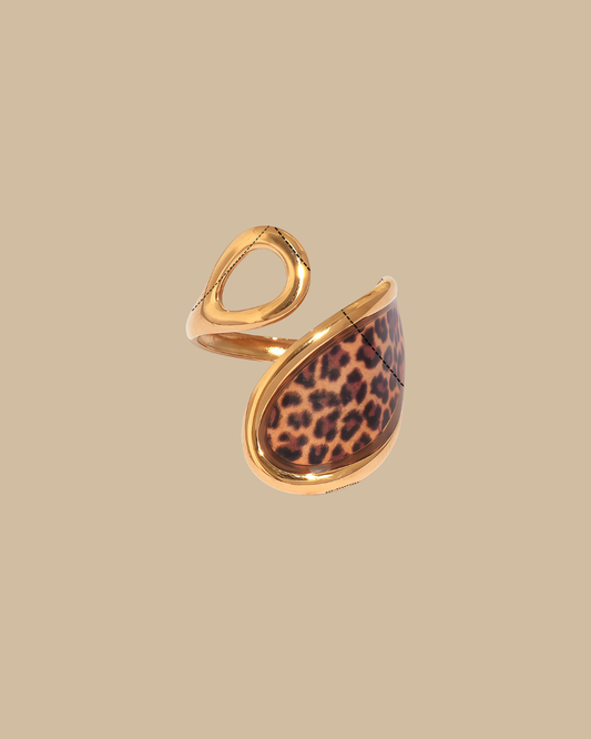 Leopard Enamel Adjustable Ring
