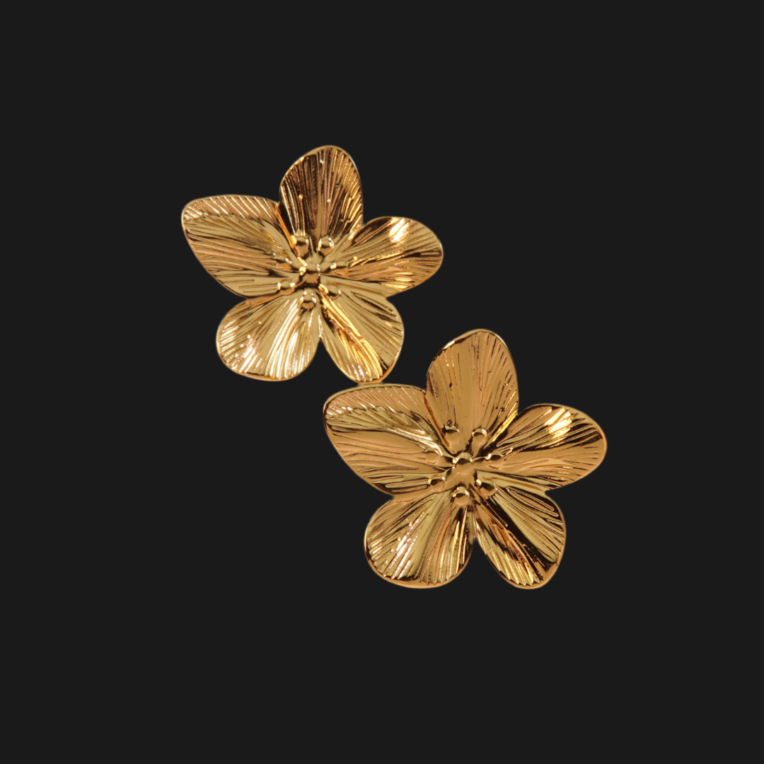 Golden Plumeria Stud Earrings - Tarnished Resistant