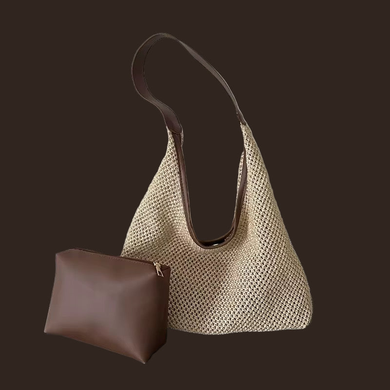 Two Tone Woven Shoulder Bag Set