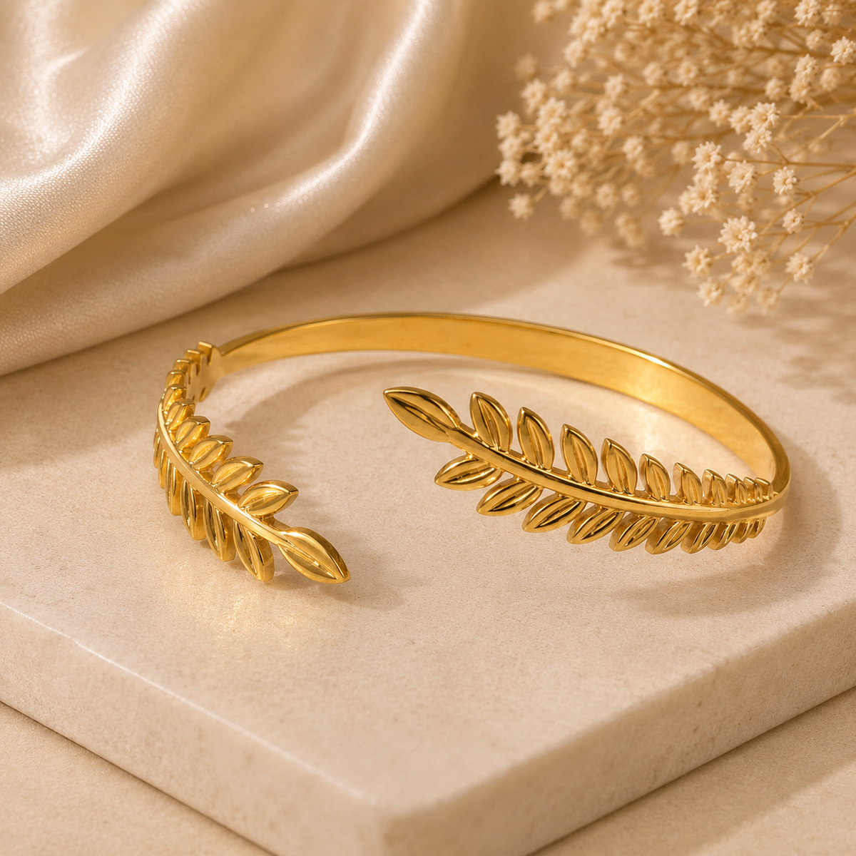 Leaf Wrap Cuff Bangle Bracelet - Tarnished Resistant
