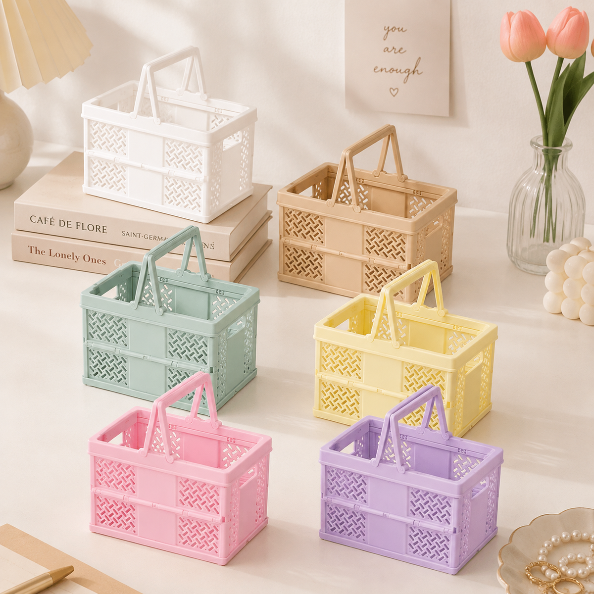 Mini Collapsible Storage Basket with Handles