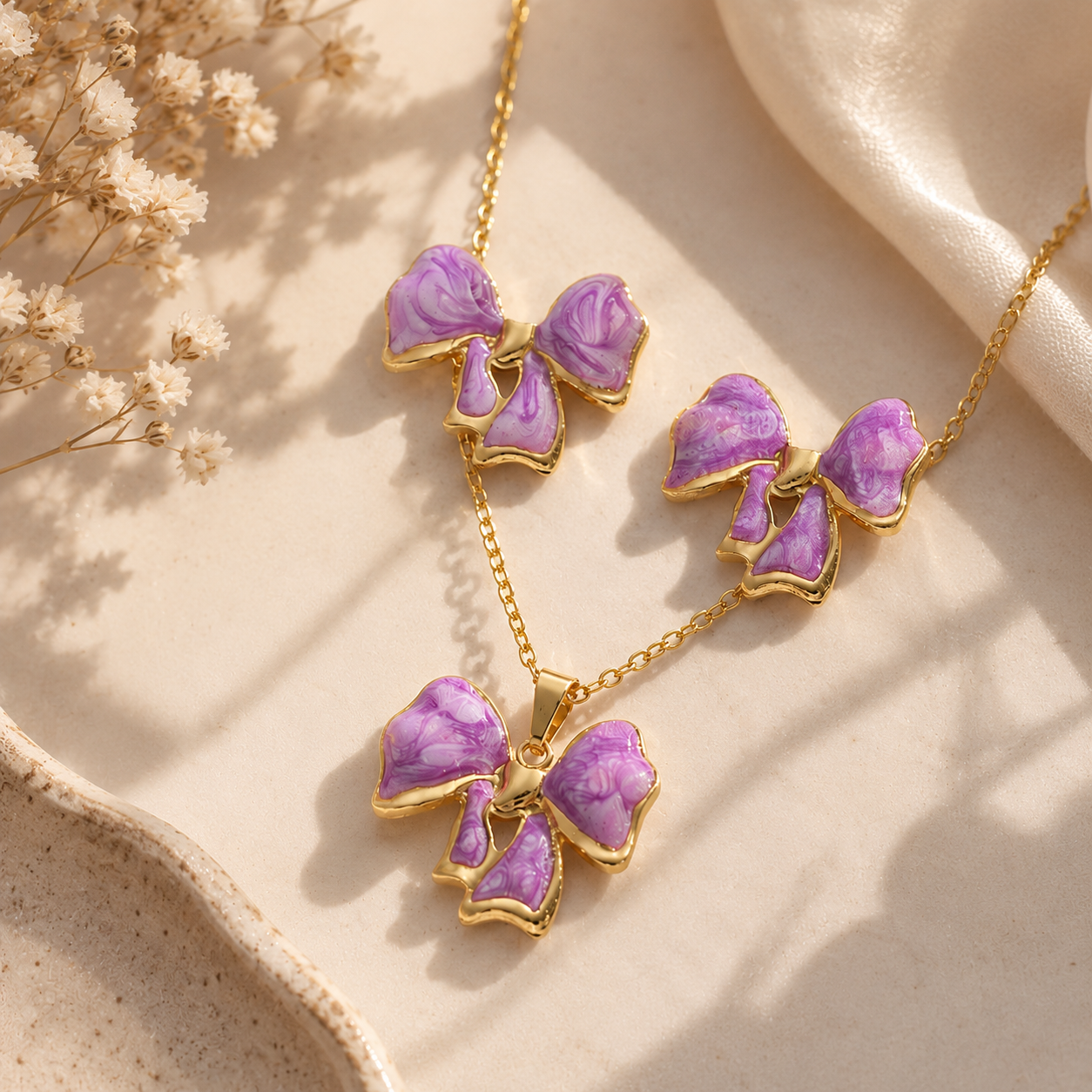 Purple Bow Jewelry Set | Tarnish Resistant