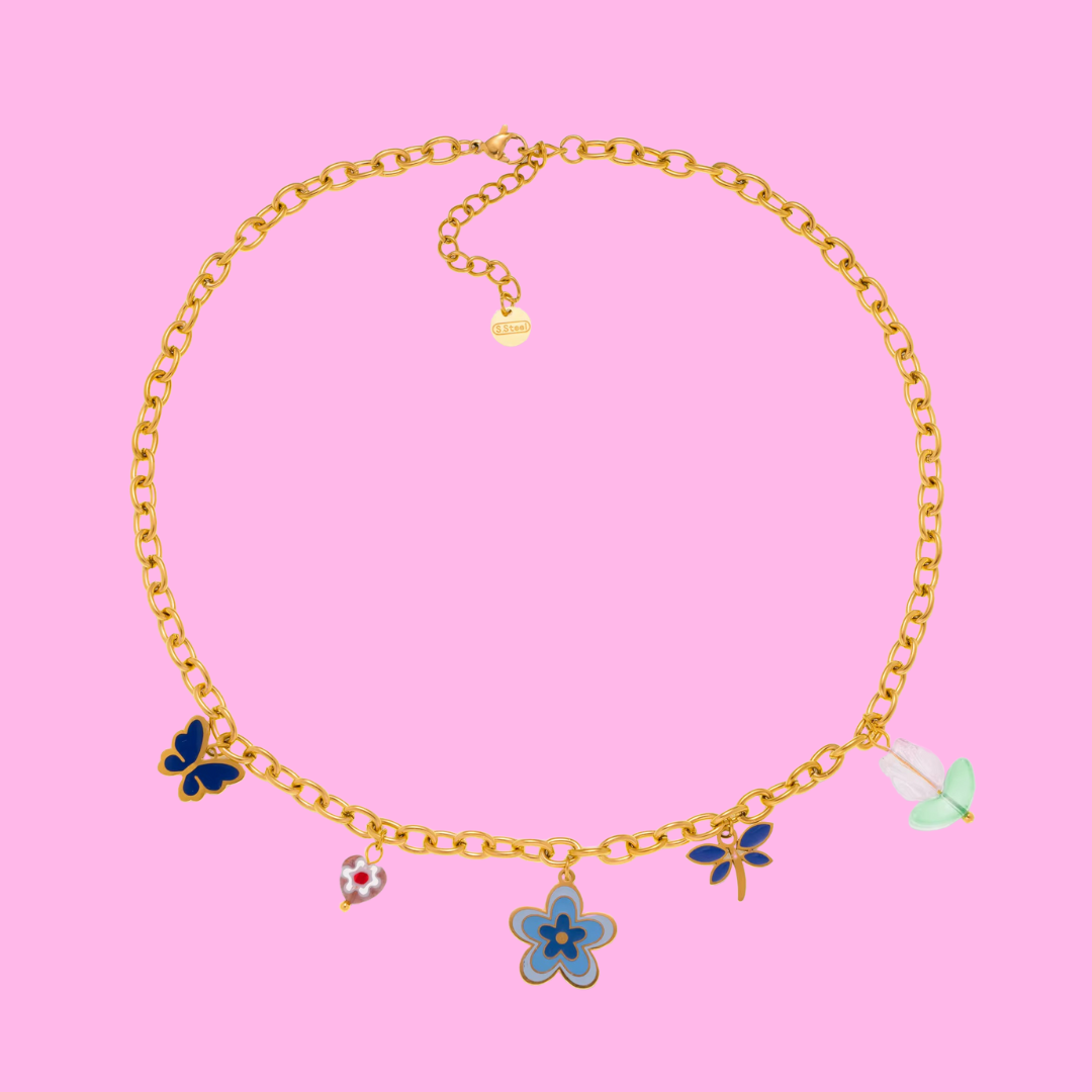 Blue Flower Charm Necklace