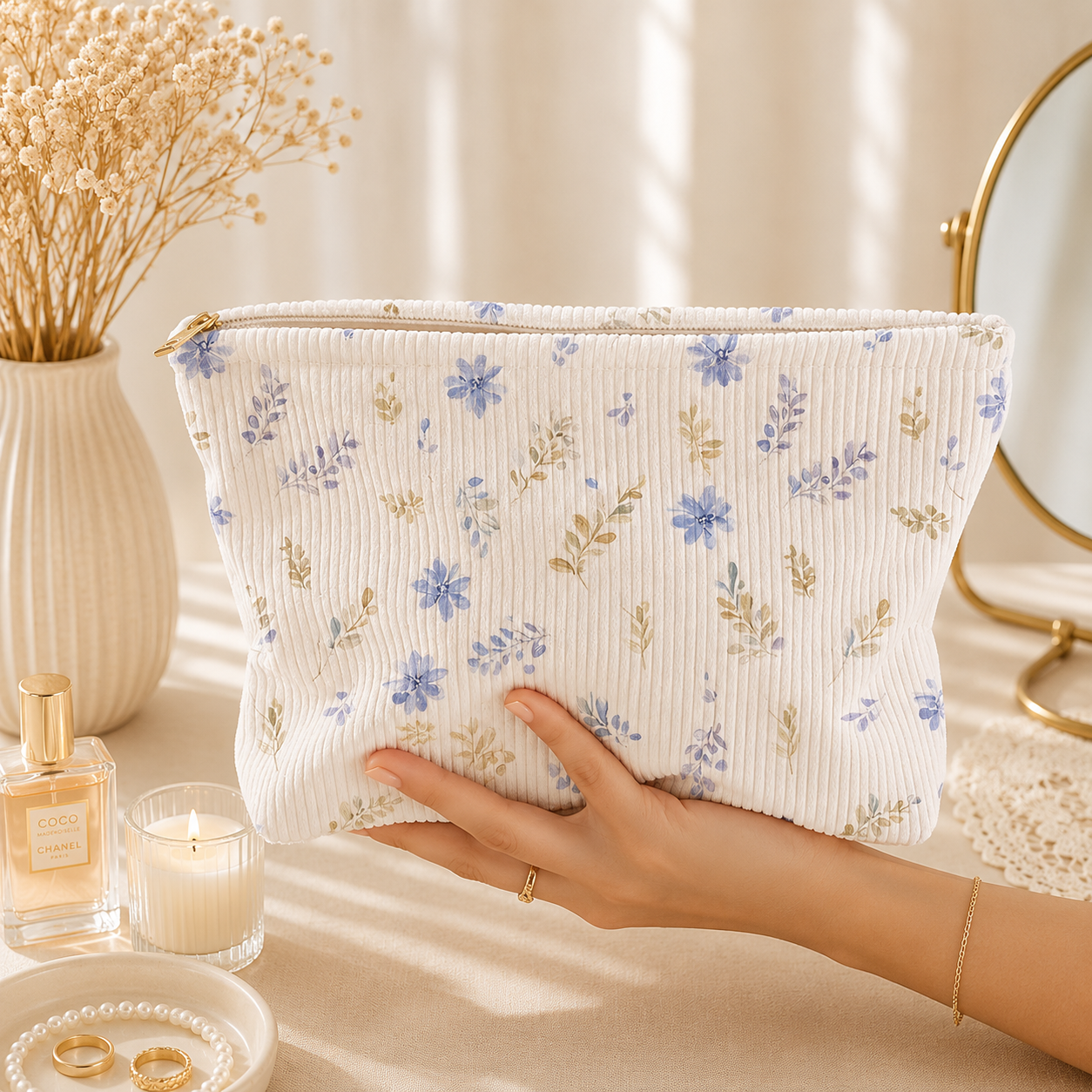 Blue Wildflower Makeup Bag