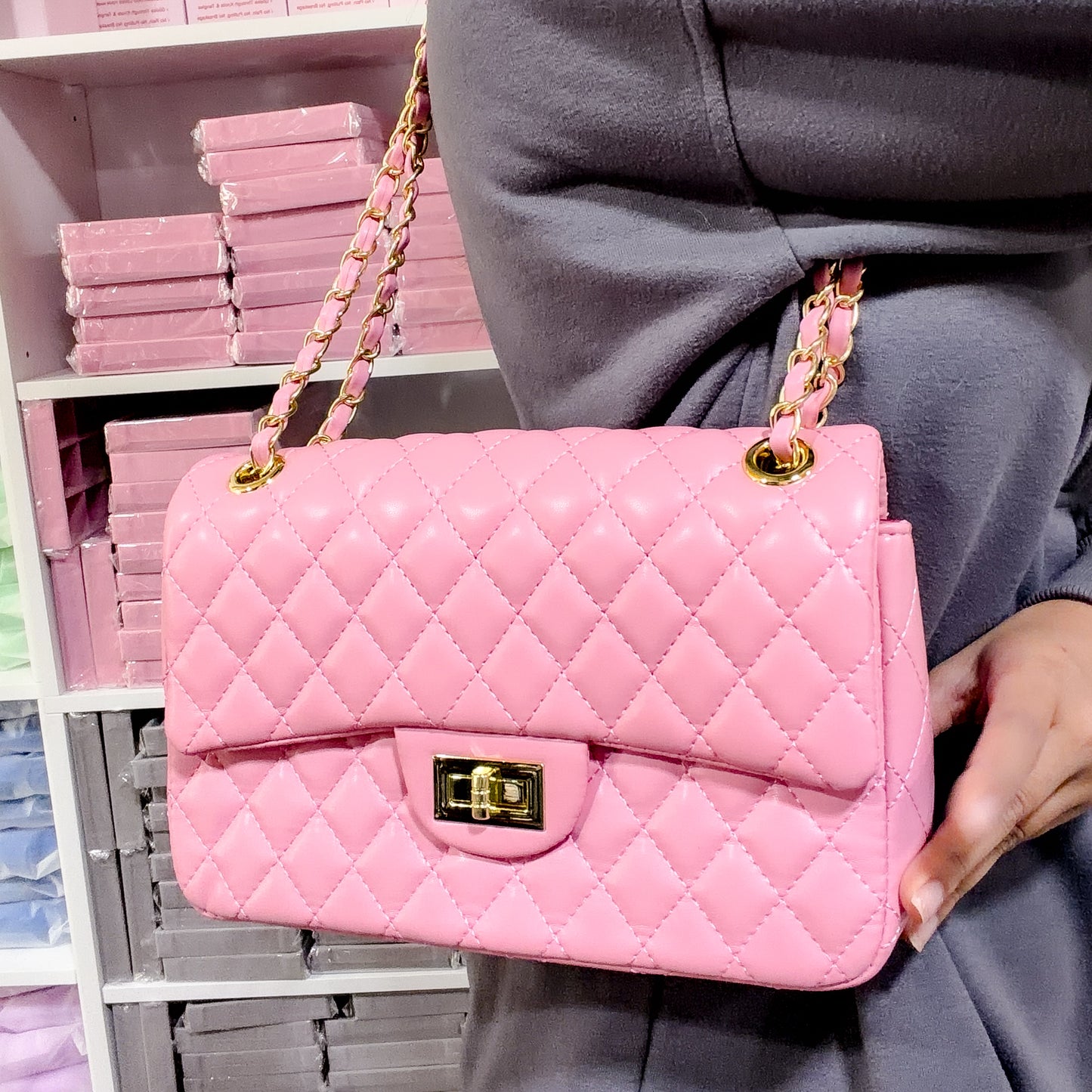 Pink Quilted Crossbody Purse