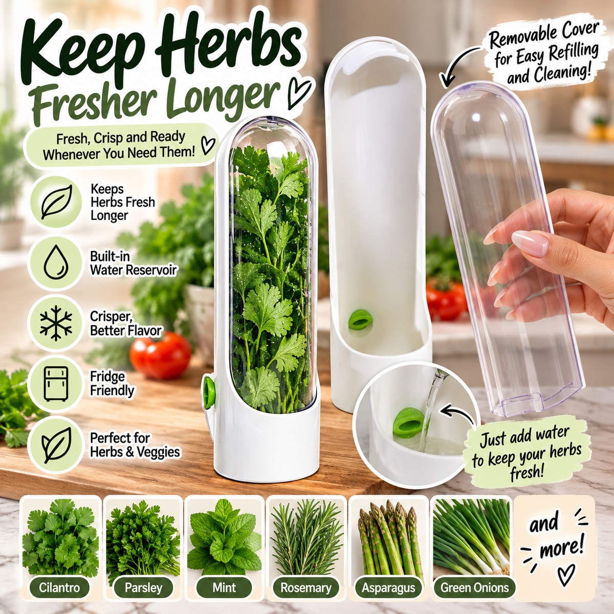Fresh Herb Keeper & Vegetable Storage Container