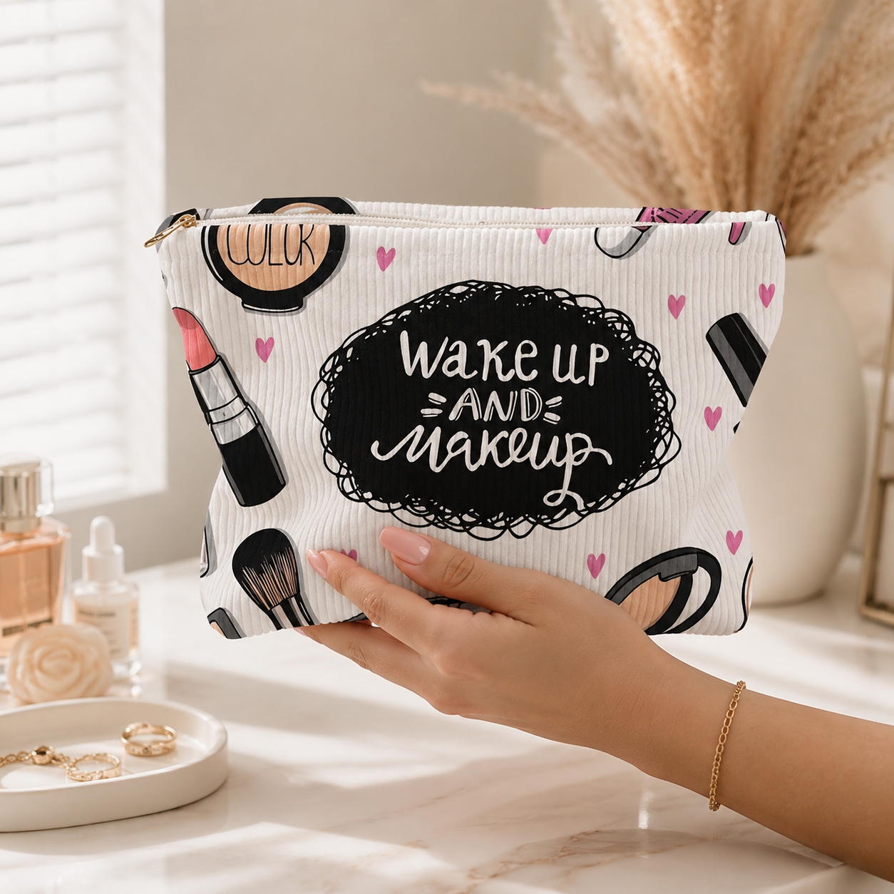 Wake Up & Makeup Cosmetic Bag