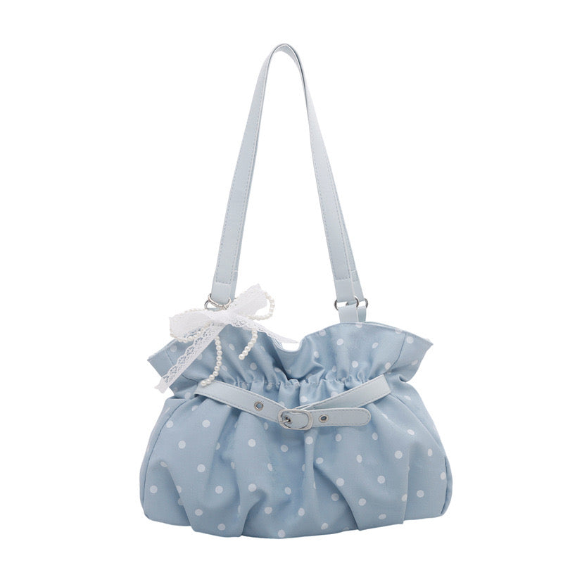 Ruched Polka Dot Shoulder Bag