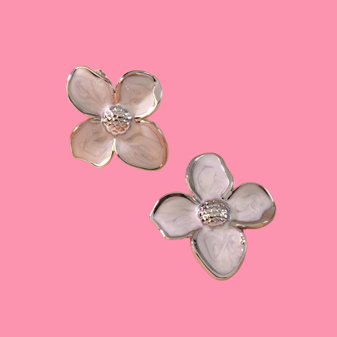 Silver Petal Kiss Stud Earrings