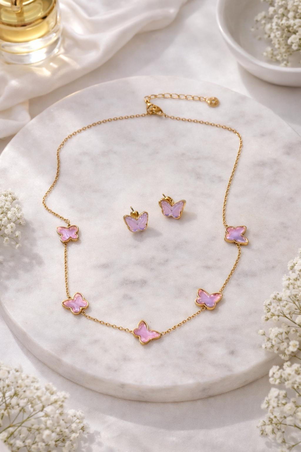 Lilac Butterfly Necklace & Earrings Set