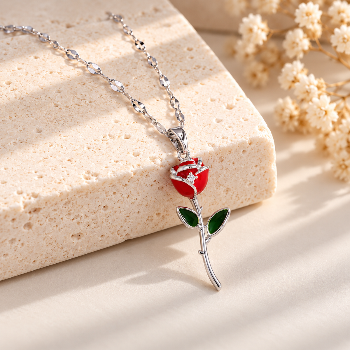 Red Rose Pendant Necklace