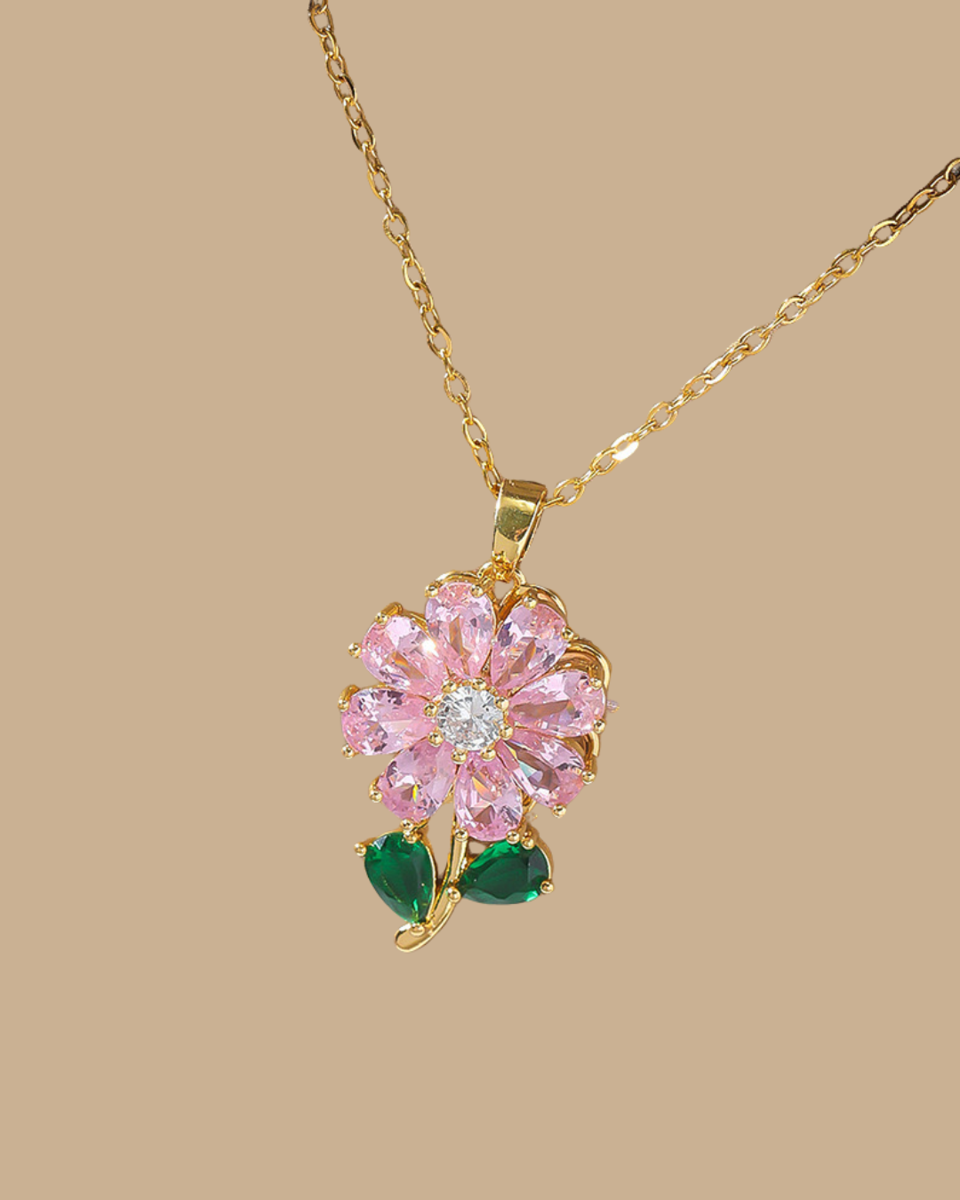 Pink Crystal Flower Necklace