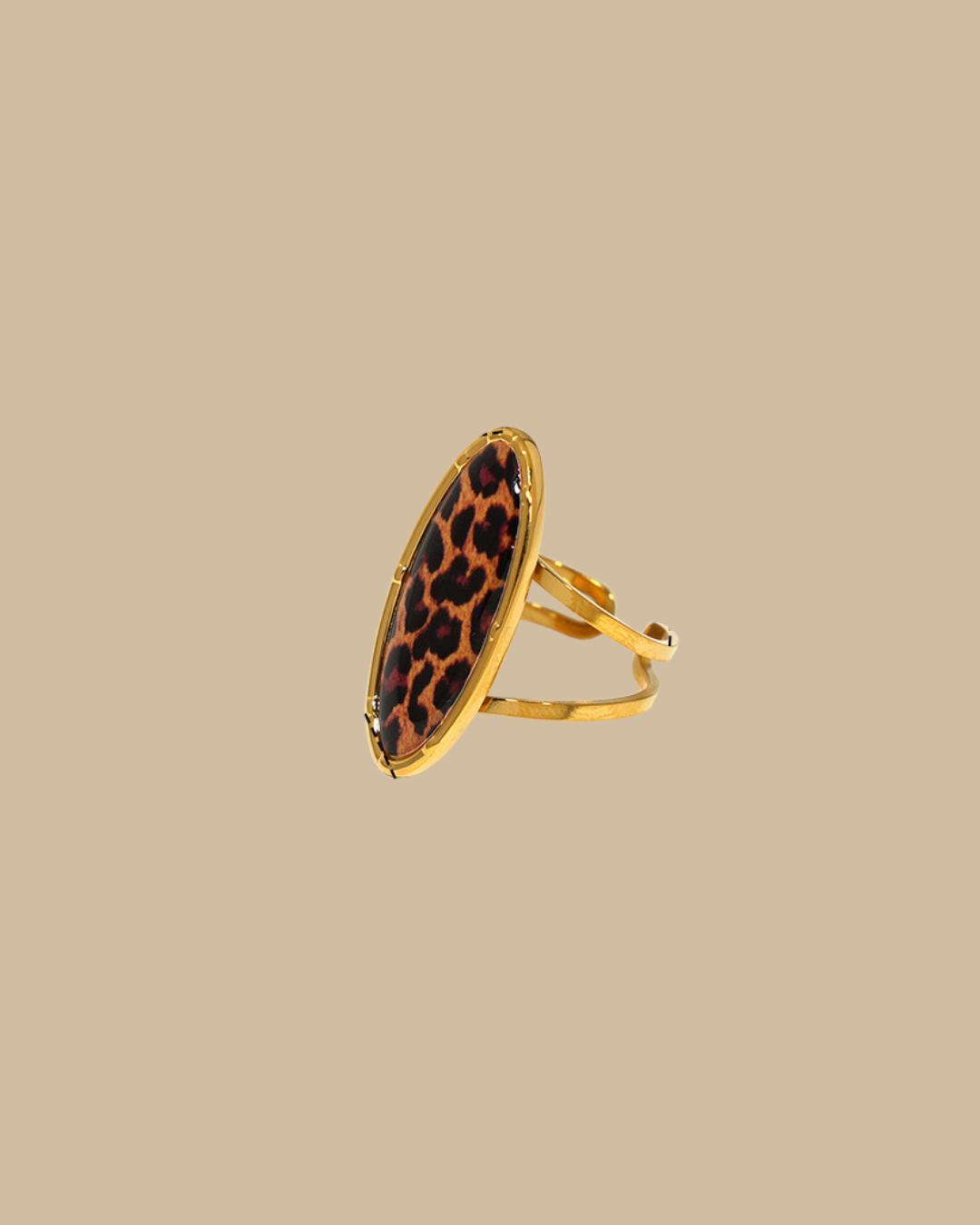 Leopard Oval Adjustable Open Ring