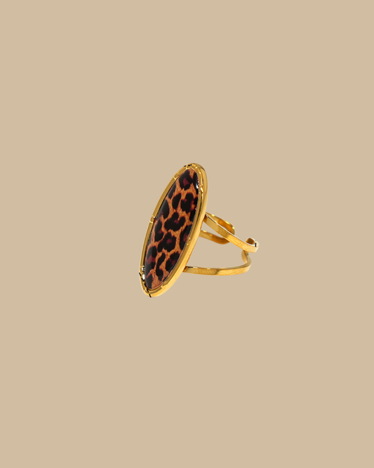 Leopard Oval Adjustable Open Ring