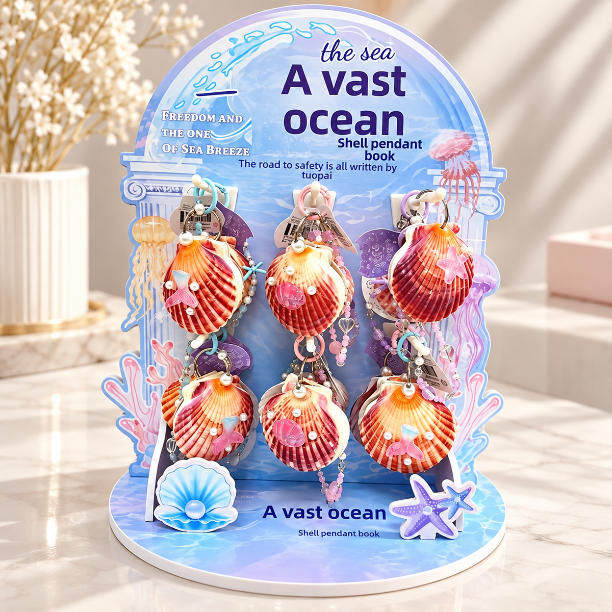 Mermaid Seashell Mini Notepad Keychain with Beaded Charm ๐งโโ๏ธ๐โจ