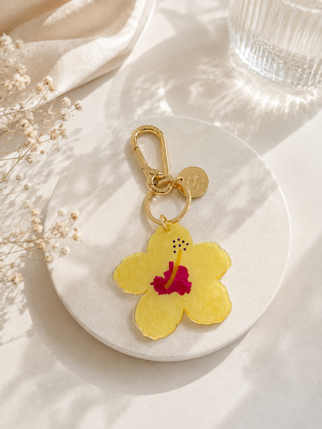 Yellow Hibiscus Acrylic Bag Charm