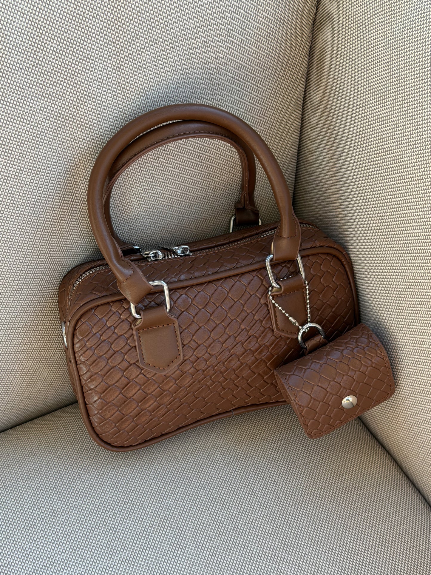Croc Embossed Boston Satchel with Matching Coin Pouch ( Available in 3 colors )