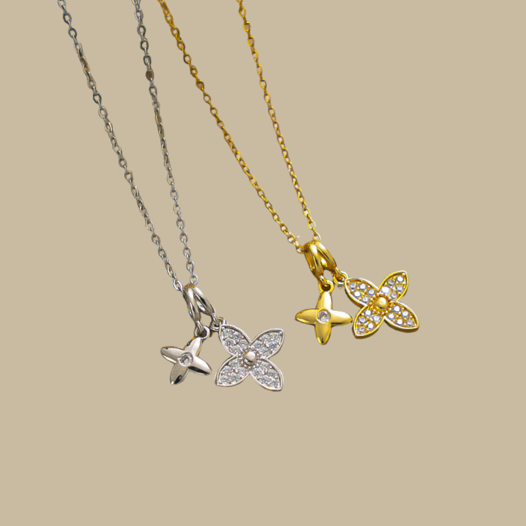 Paved Daisy Duo Necklace