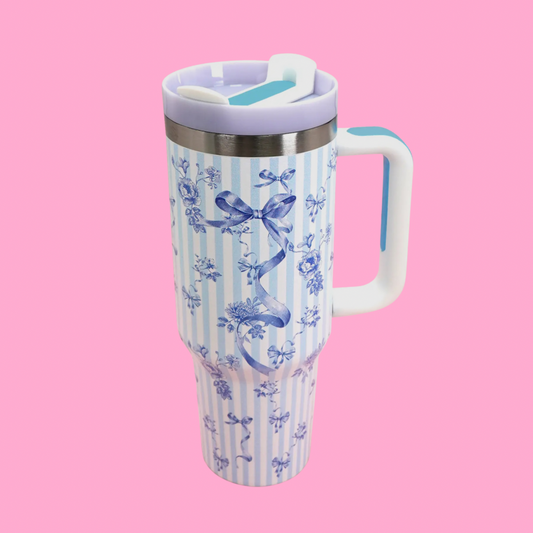 Blue Flower & Bows ( 40oz Tumbler )