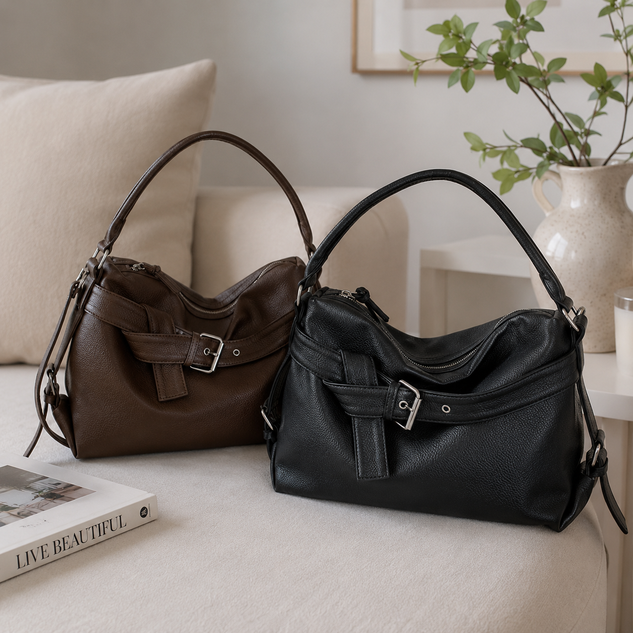 Buckle Hobo Shoulder Bag