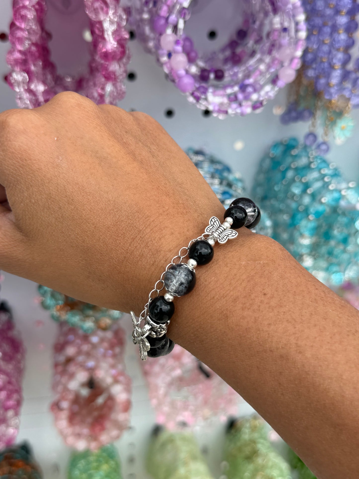Black Butterfly Beaded Bracelet