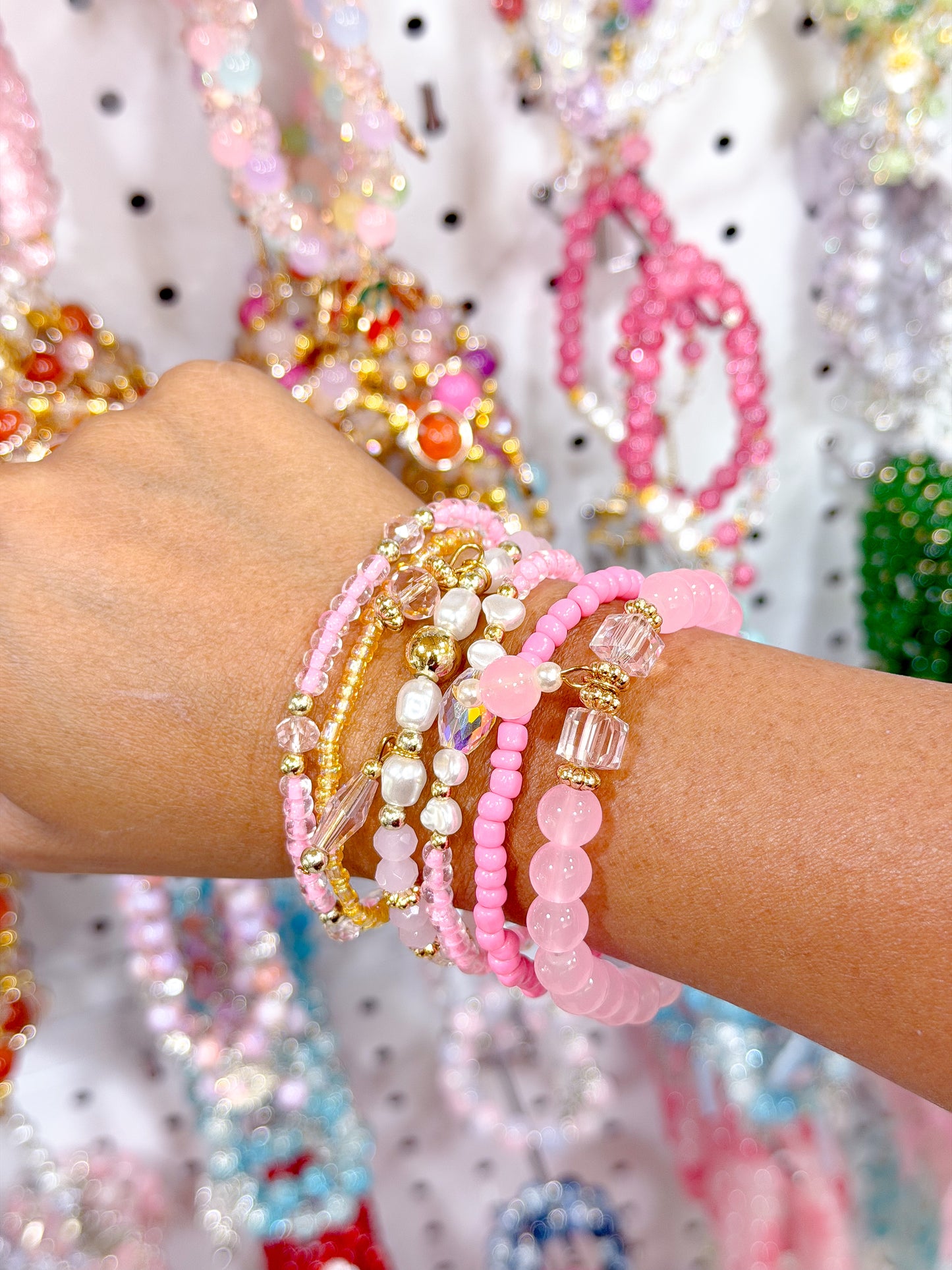Pink Beaded Bracelet Set