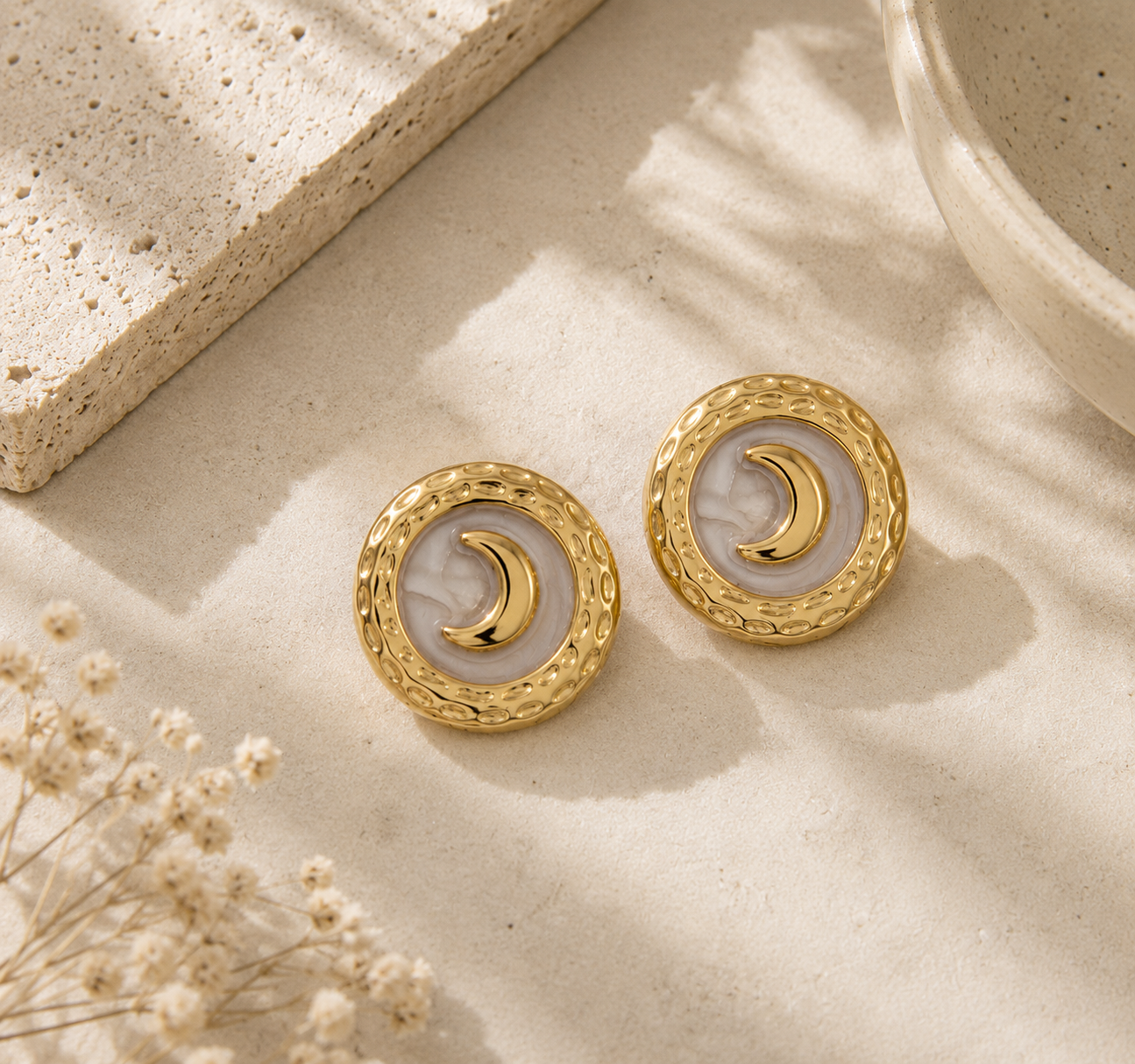 Luna Gold Stud Earrings | Tarnish Resistant B-6