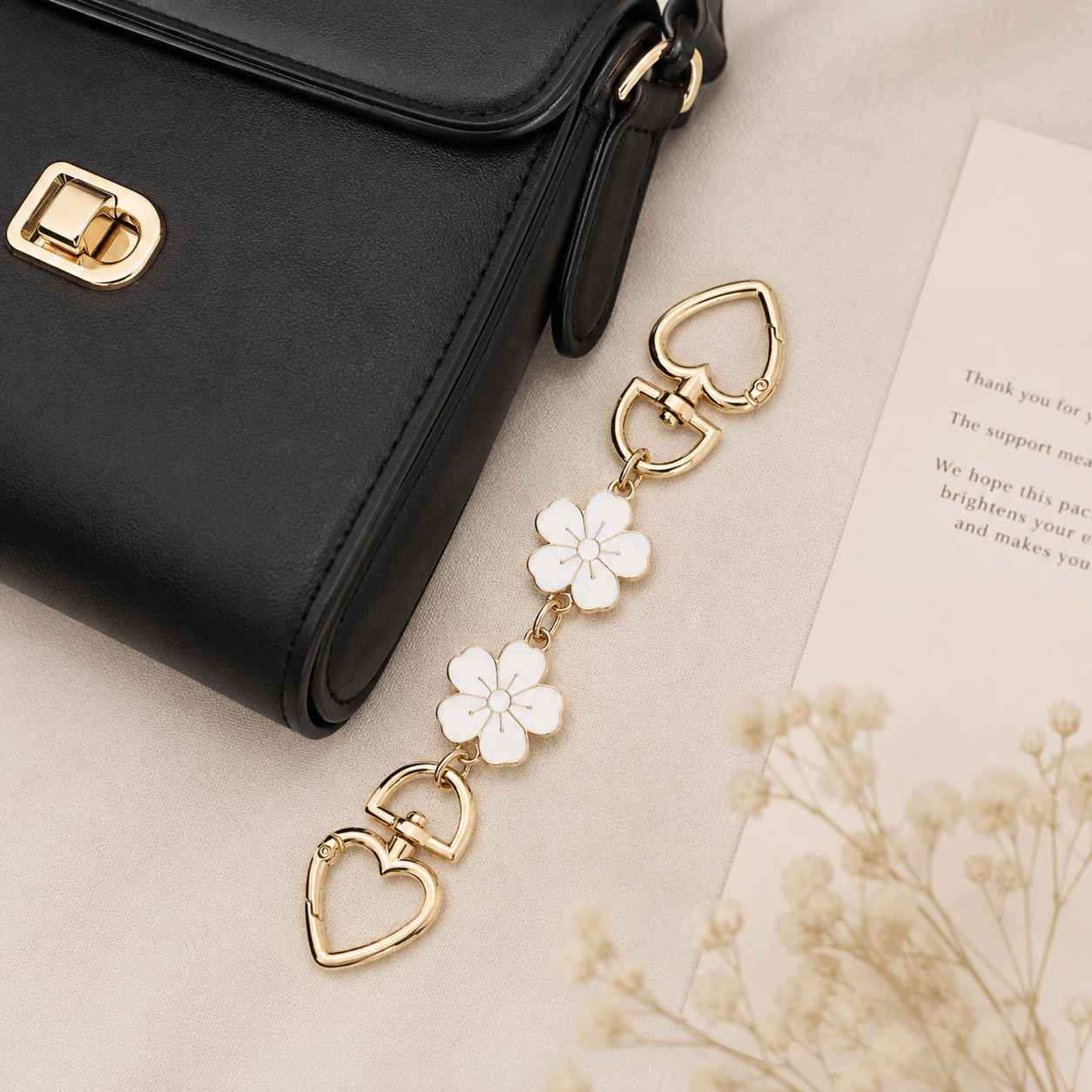 White Floral Handbag Charm Extender