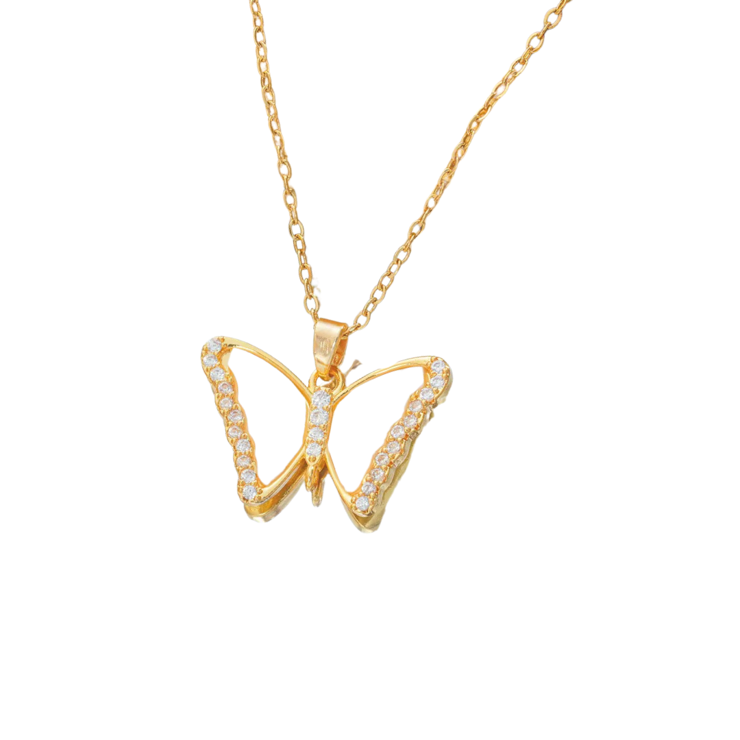 Pave Butterfly Necklace - Tarnished Resistant