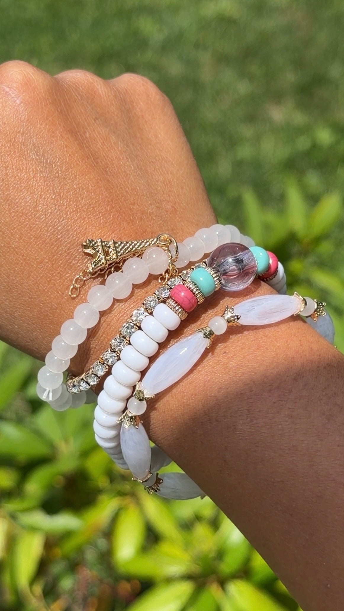 White Paris Layered Bracelets