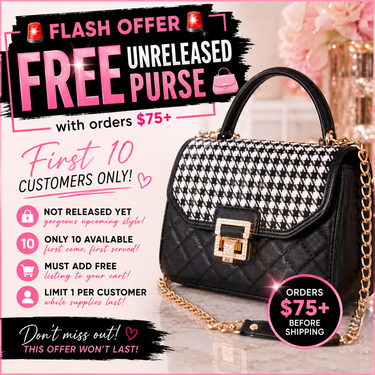 FREE UNRELEASED PURSE WITH ORDERS $75+