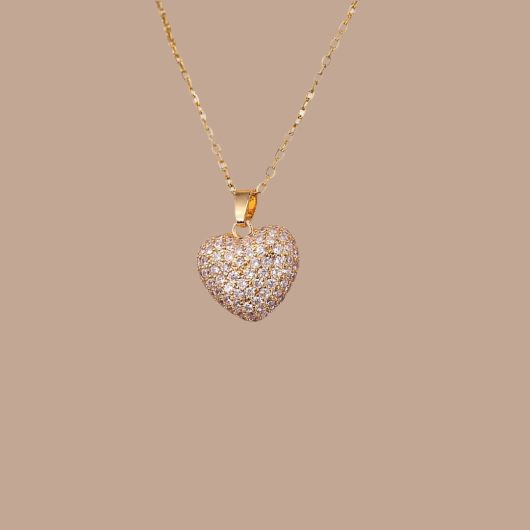 Pave Heart Necklace - Tarnished Resistant