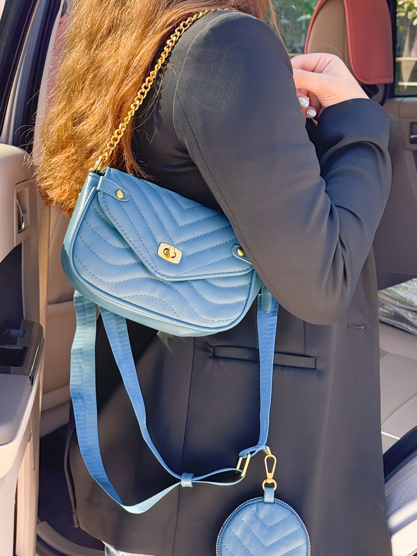 Velour Crossbody Bag With Pouch