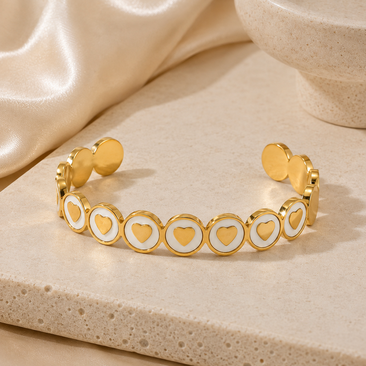 Enamel Heart Cuff Bracelet