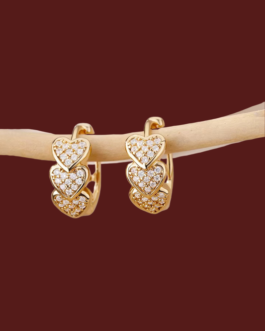 Triple Heart Hoop Earrings ( Small Size )