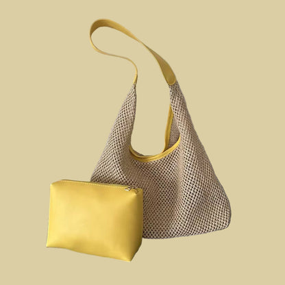 Two Tone Woven Shoulder Bag Set