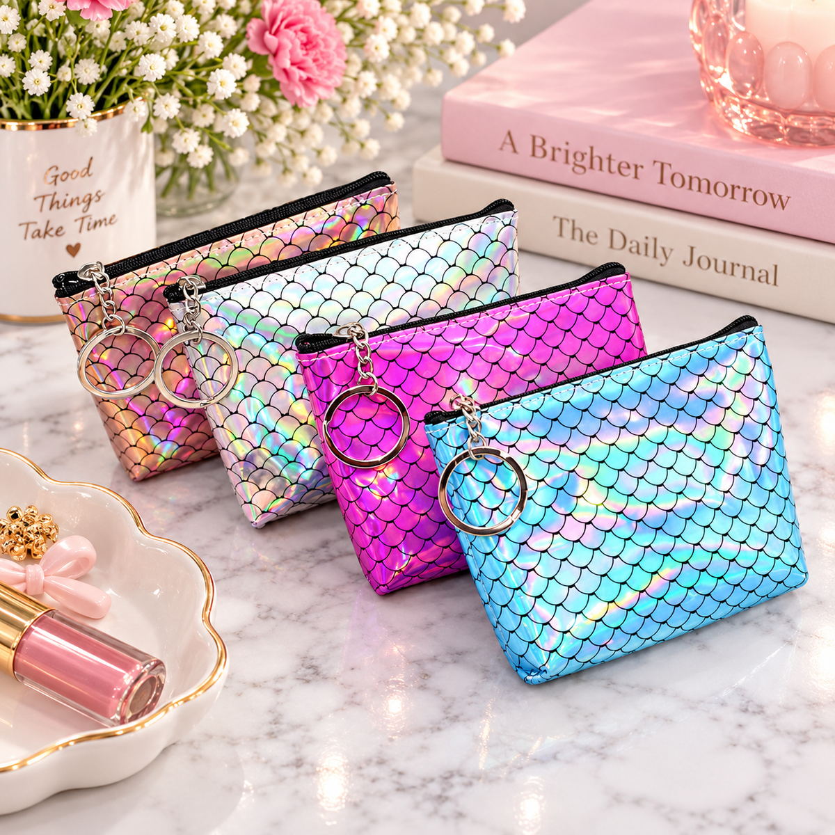 Mermaid Holographic Coin Pouch Keychain