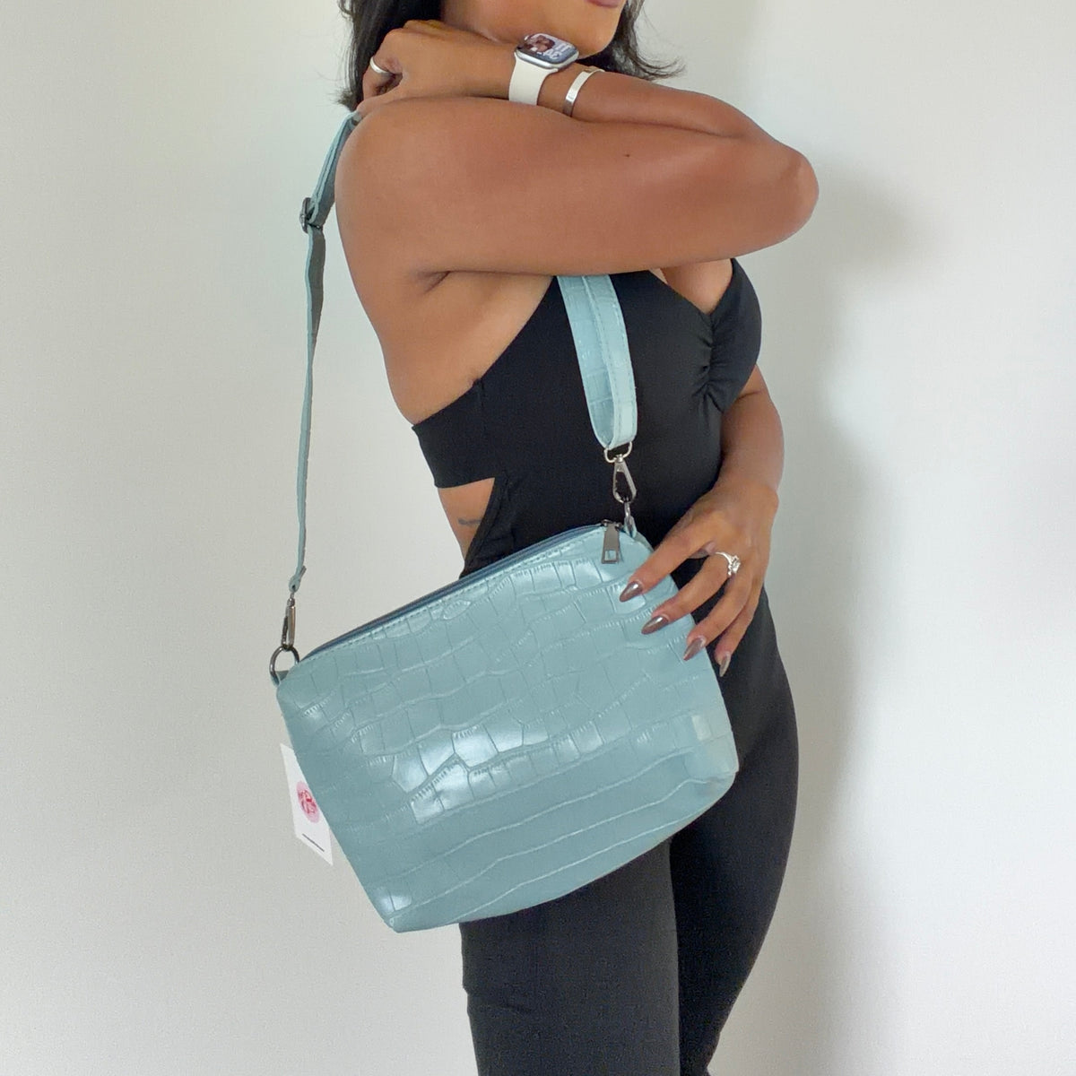 Faux Leather Croc Crossbody Bag