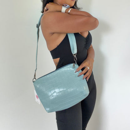 Faux Leather Croc Crossbody Bag