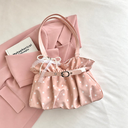 Ruched Polka Dot Shoulder Bag