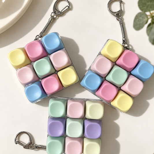 Round Edge Square Pastel Macaron 9 - Key Mini Keyboard Fidget Toy Keychain With Lights |Sensory Stress Relief