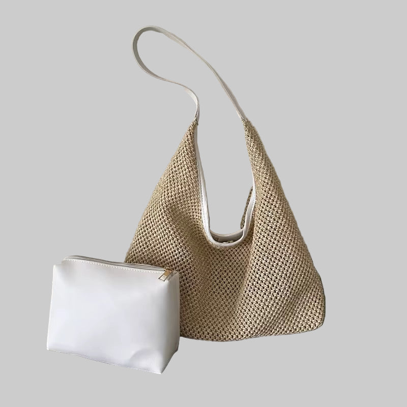 Two Tone Woven Shoulder Bag Set