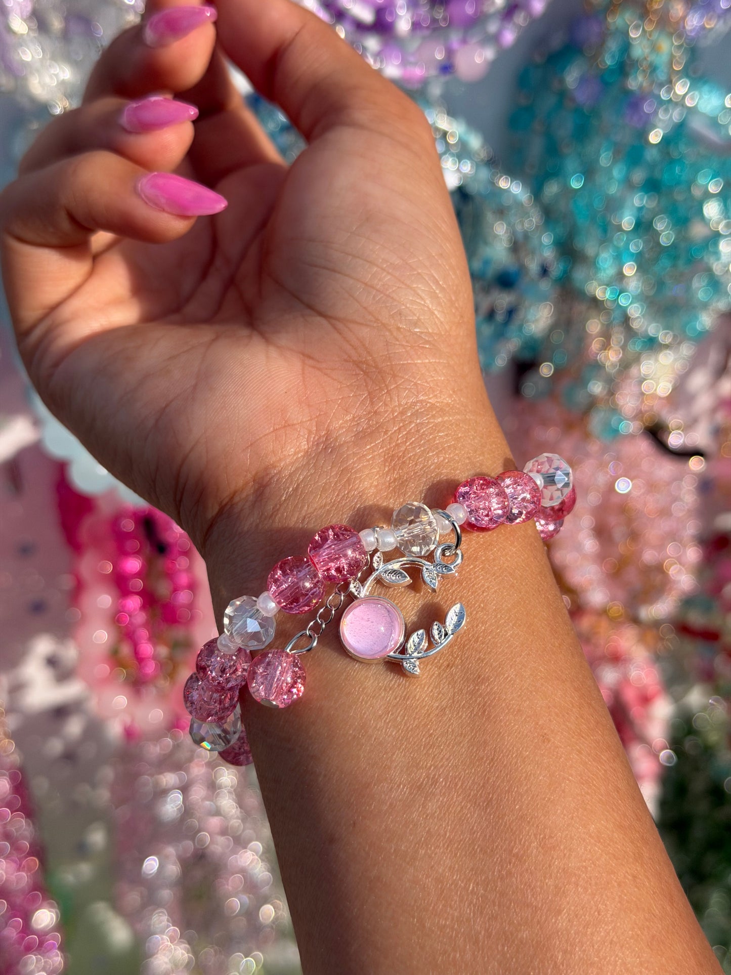 Pink Antler Charm Beaded Bracelet