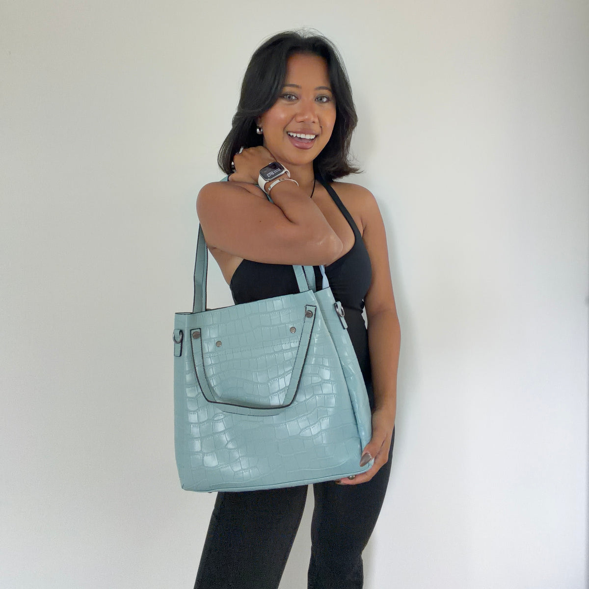 Oversized Faux Leather Crocodile Tote