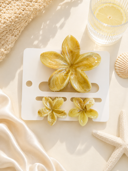3 Piece Champagne Marble Flower Hair Clip Set